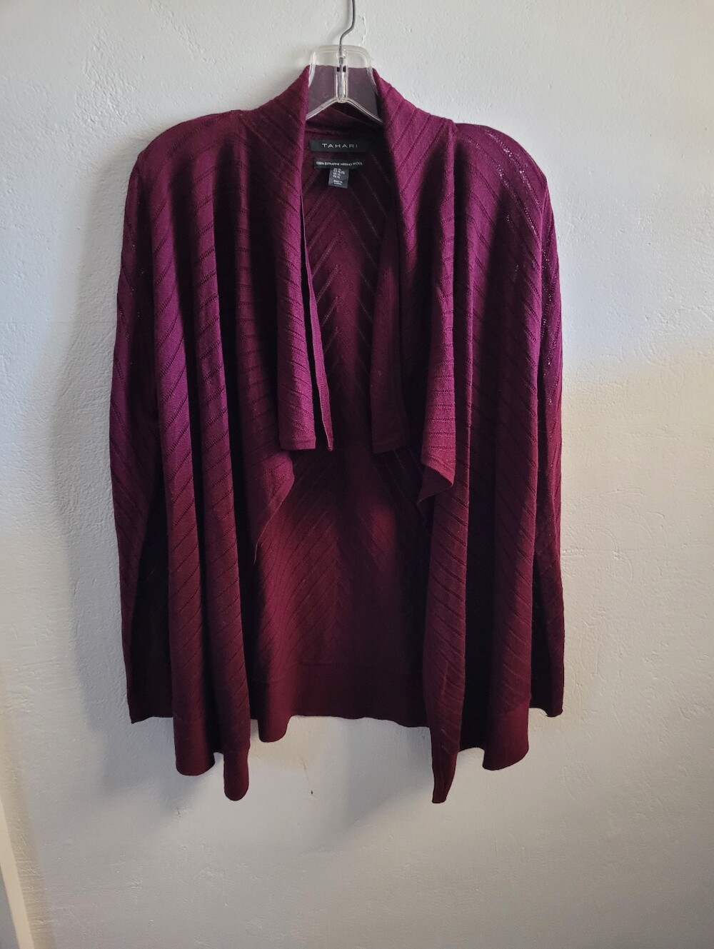 Maroon Tahari 100% Merino Wool Cardigan Size XL